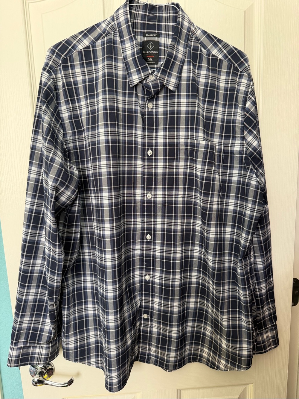 Bluffworks Meridian Navy/Black/White Plaid Long-Sleeve Dress Shirt